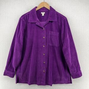 LL BEAN Shirt Womens M Comfort Wide Whale Corduroy Relaxed Fit Cotton Purple